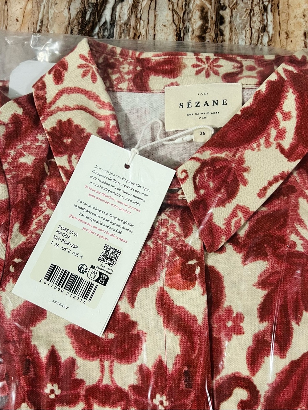 Sezane Red and Cream Floral Midi Dress with Front Slit - Picture 4 of 5